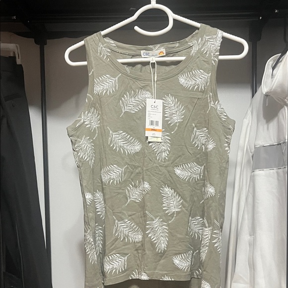 C.C Tops - C.C Women's Sage Green Leaf Pattern Tank Top